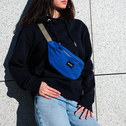 Sac Banane Bleu & Olive, doublure rayée - Blue Fabrik