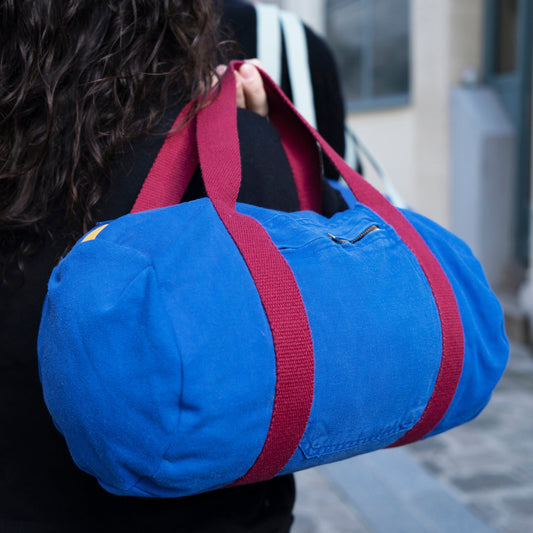 Sac Mini Bowling Bleu & Bordeaux, doublure unie jaune - Blue Fabrik